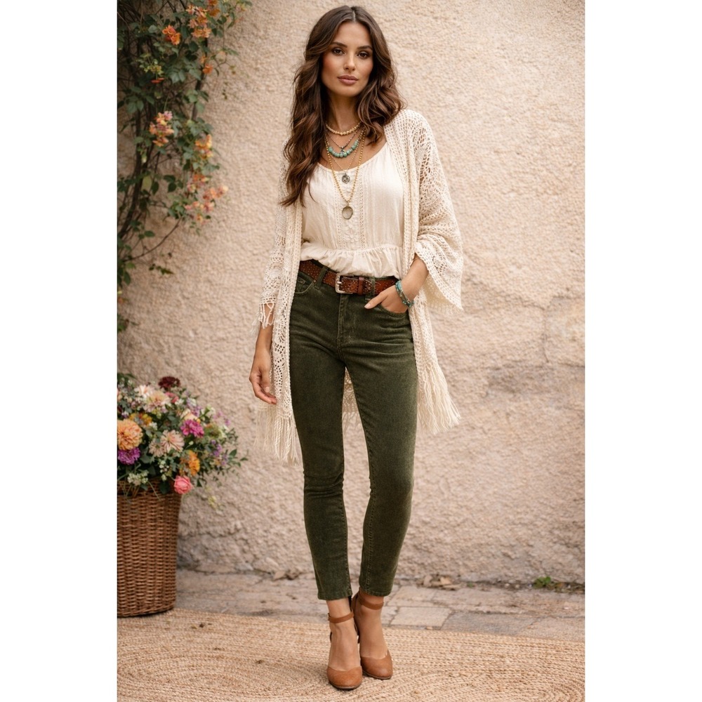 L'AGENCE‎ Margot Skinny Jeans 30 Ivy Green Corduroy High Rise Velvet Boho Pants